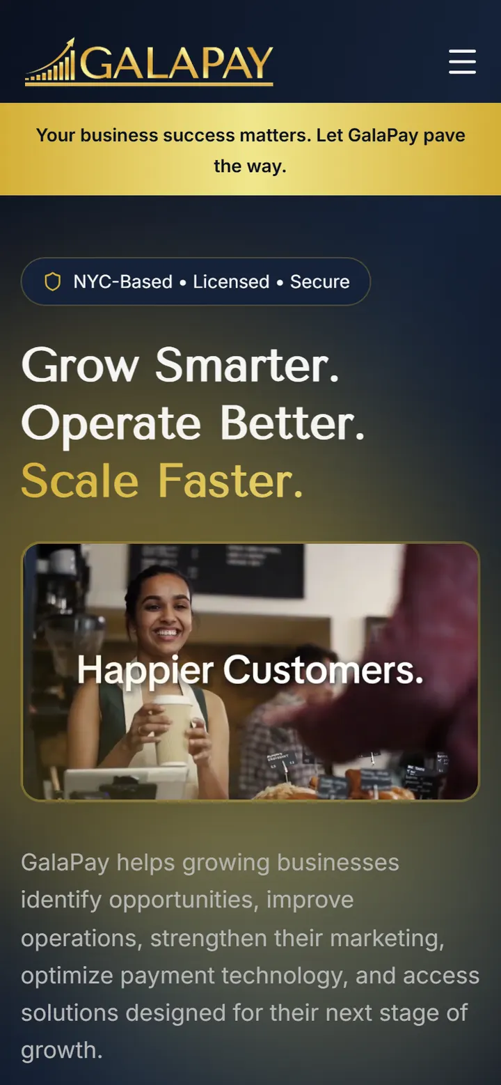 GalaPay's website on a phone